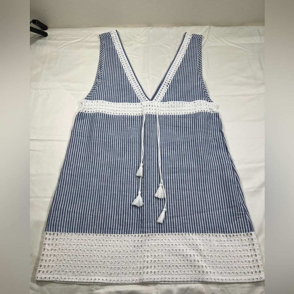 J.Crew blue & white striped cotton & linen blend eyelet swim turnic dress